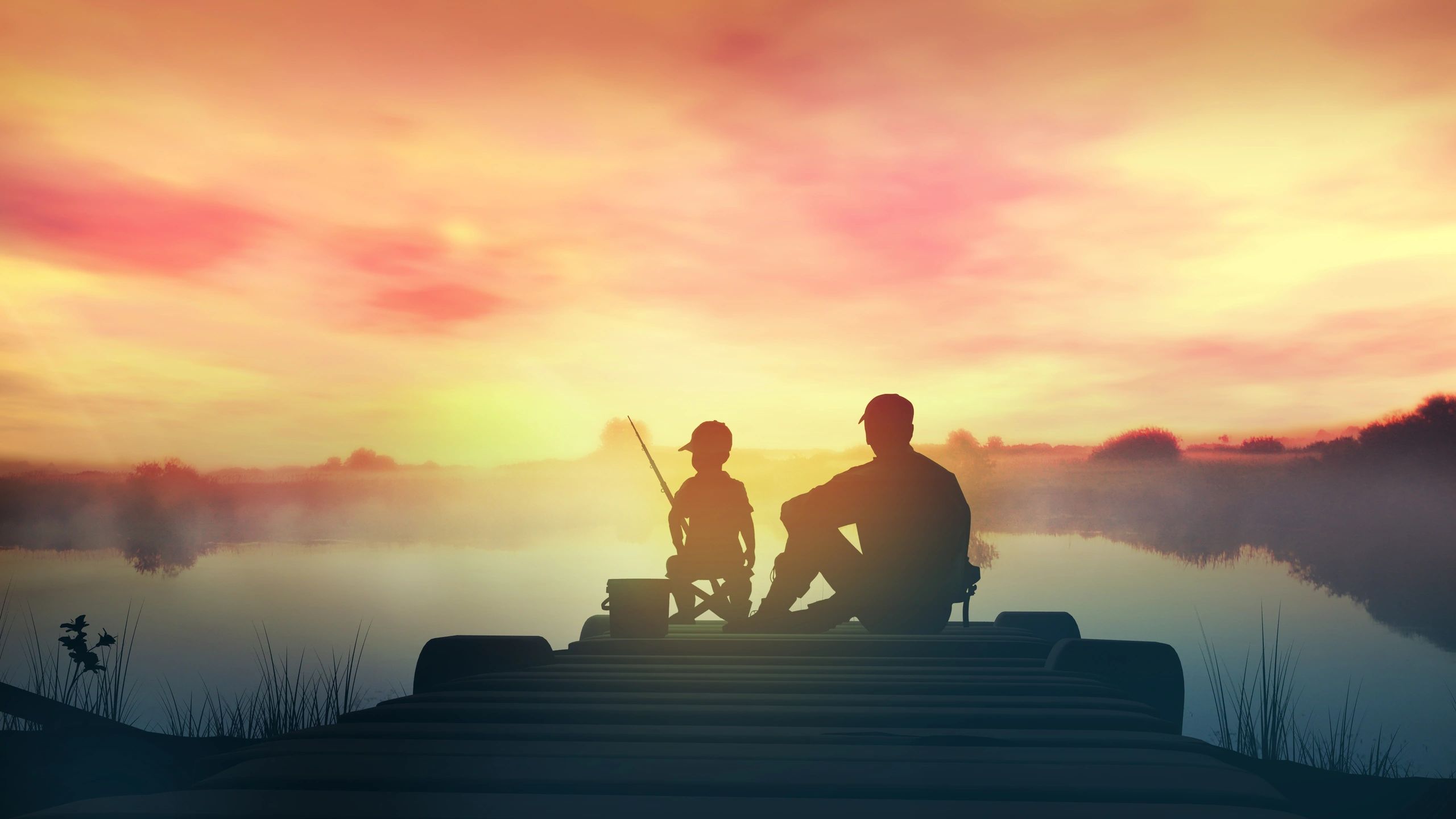 Adult and child silhouette on dock at sunset — family wealth planning